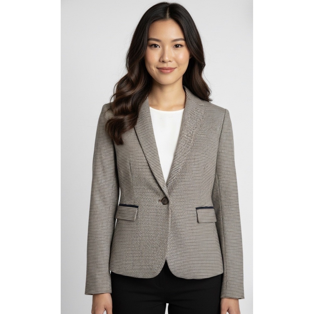 Vintage British Khaki Blazer Womens XS Brown Herringbone Elbow Patch Y2K Cropped